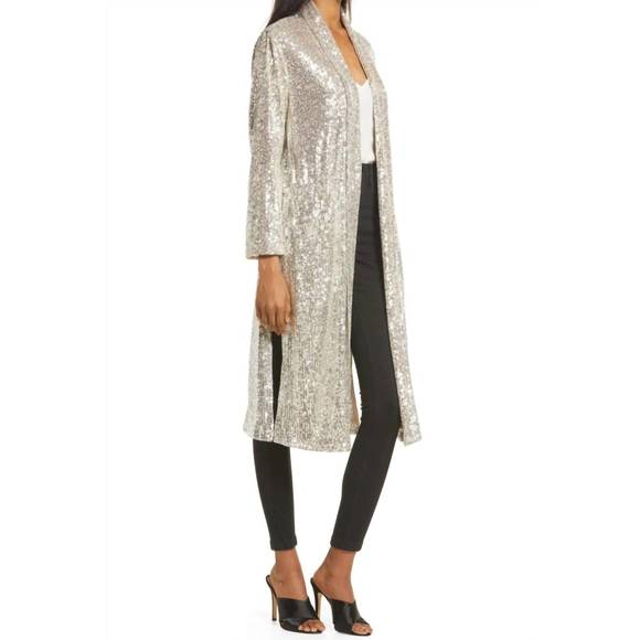 NEW STEVE MADDEN show stopper duster cardigan in silver - Picture 4 of 6